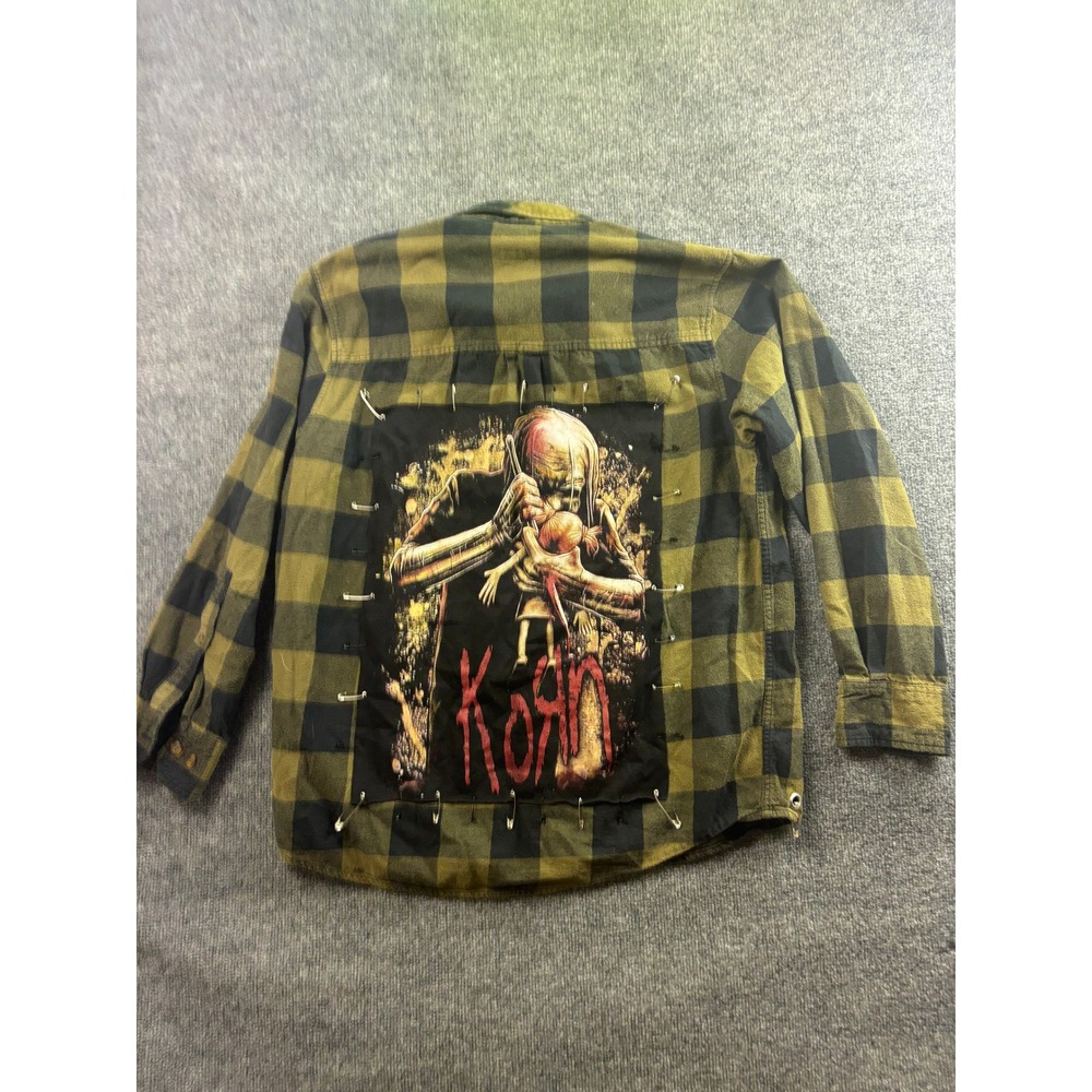 Korn Rock Bank Upcycle Flannel Shirt Mens LG Green Field & Stream Button Up
